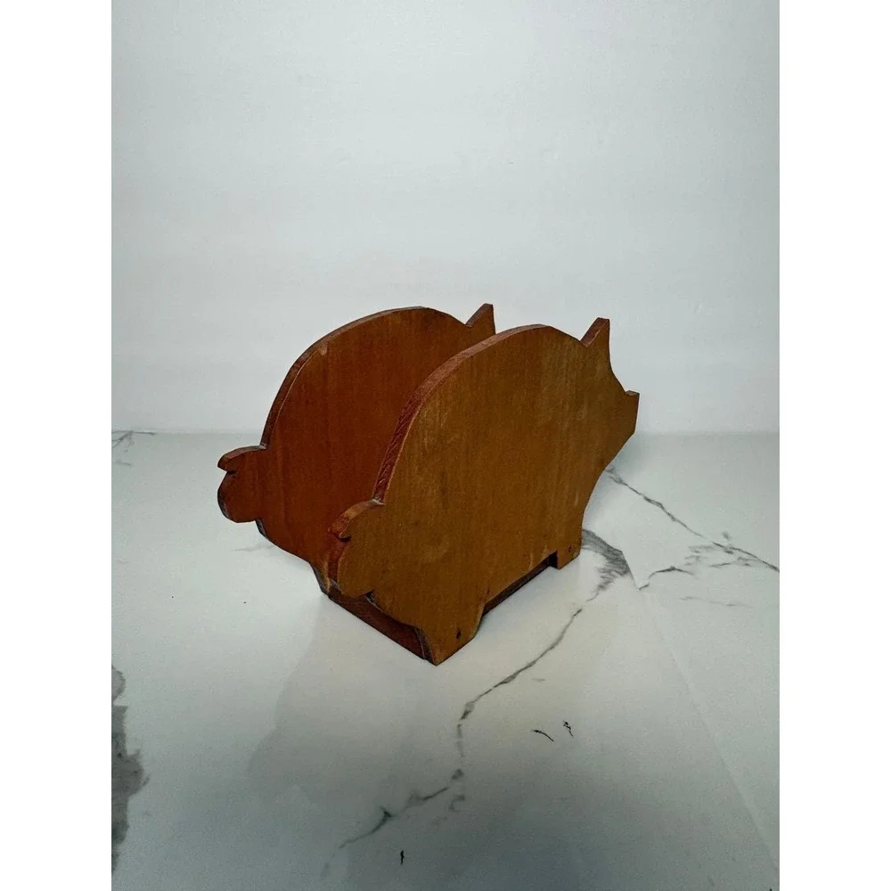 Vintage Wooden Pig Napkin Holder Farmhouse Rustic Kitchen Decor‎ Brown Wood